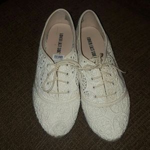 Cream crochet shoes